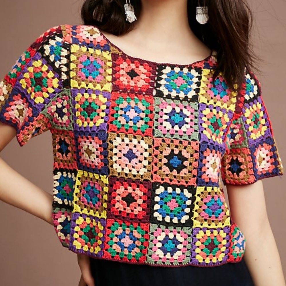 Farm Rio Crocheted and Cropped Sweater